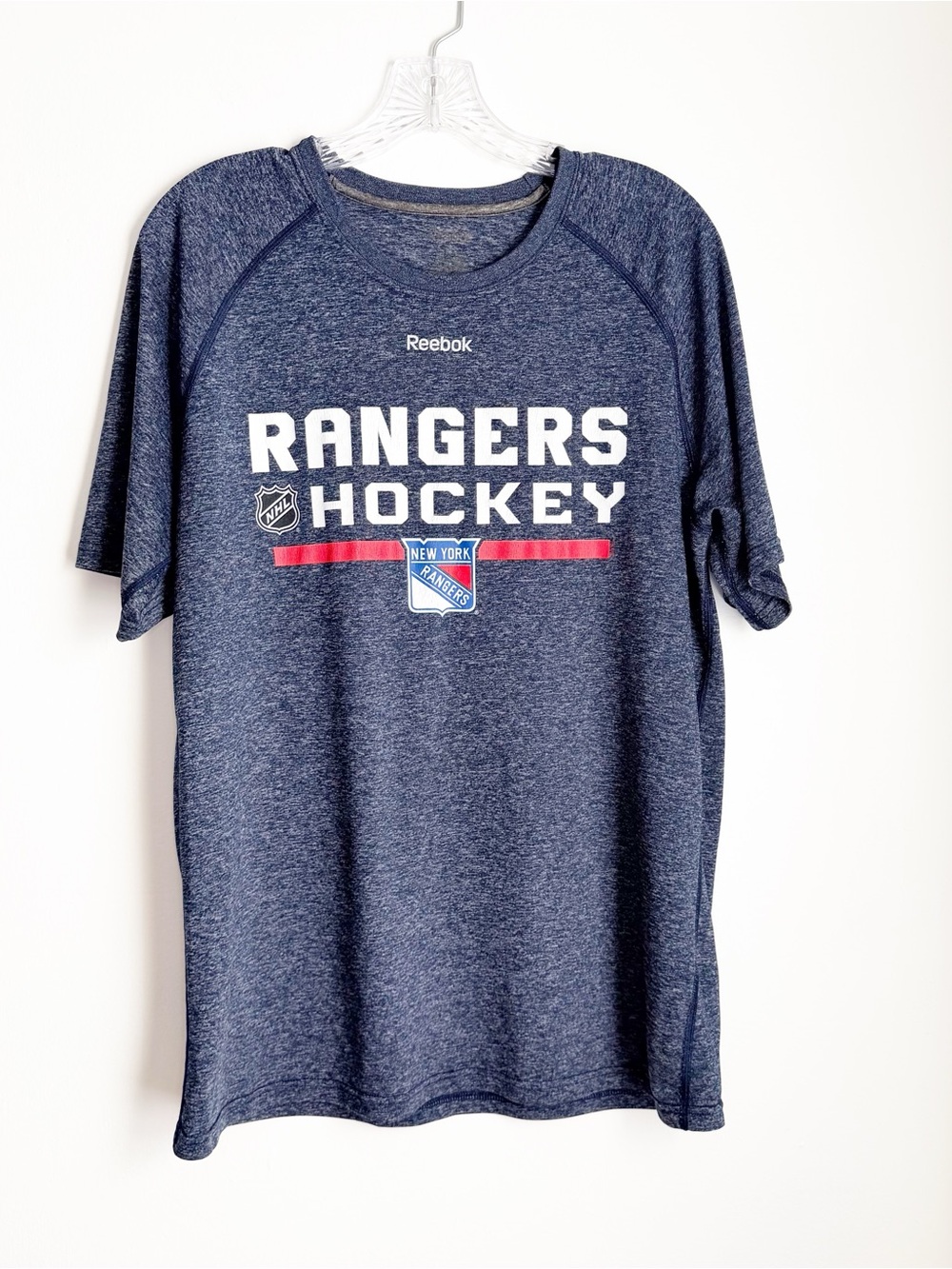 Reebok Navy Blue Rangers Hockey Tee with Red Accents